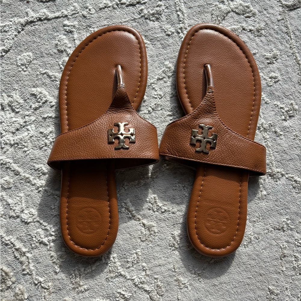 Tory Burch Brown Leather Thong Sandals